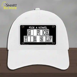 Pick A Vowel Novelty License Plate Hat Unconstructed Cotton / White