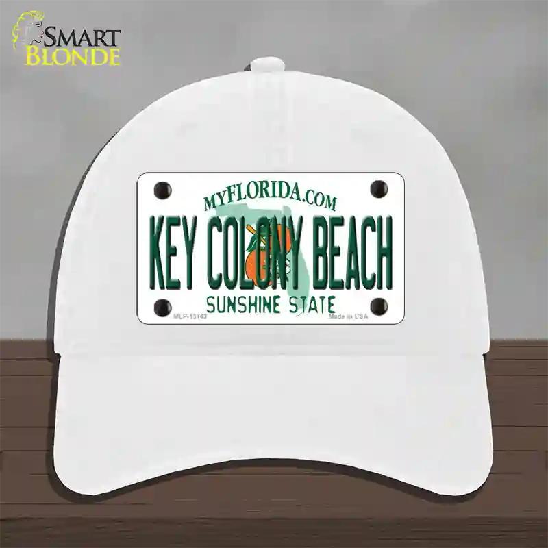 Key Colony Beach Florida Novelty License Plate Hat Unconstructed Cotton / White