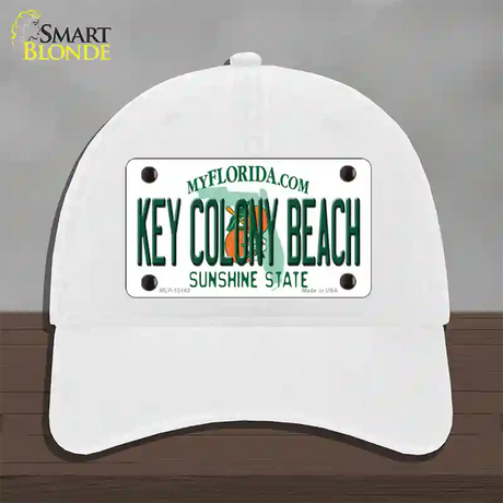 Key Colony Beach Florida Novelty License Plate Hat Unconstructed Cotton / White