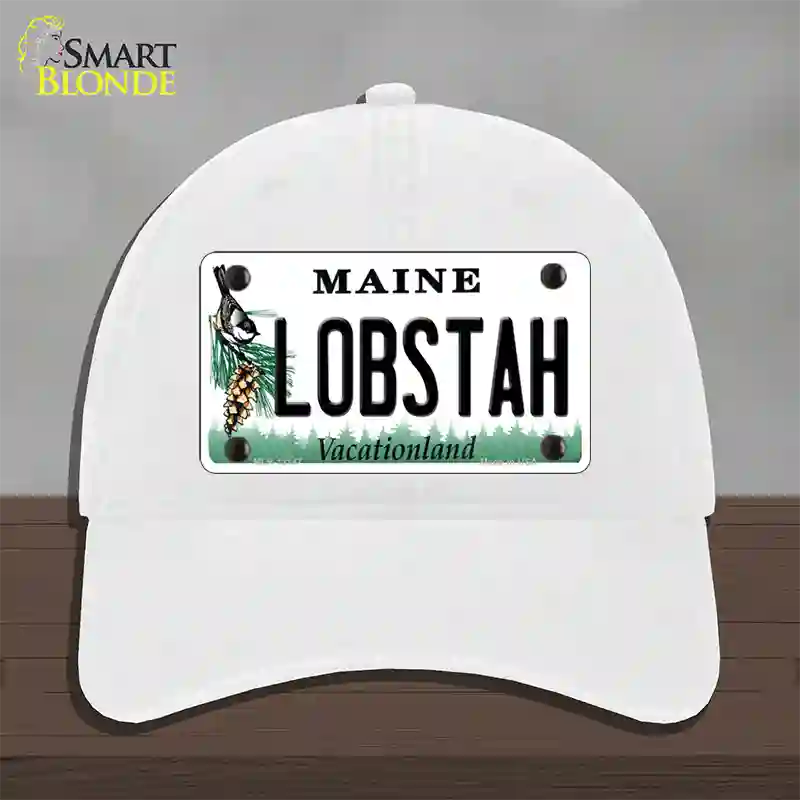 Lobstah Maine Novelty License Plate Hat Unconstructed Cotton / White