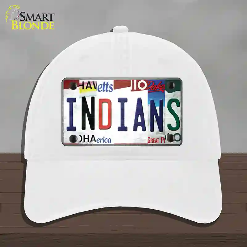 Indians Strip Art Novelty License Plate Hat Tag Unconstructed Cotton / White