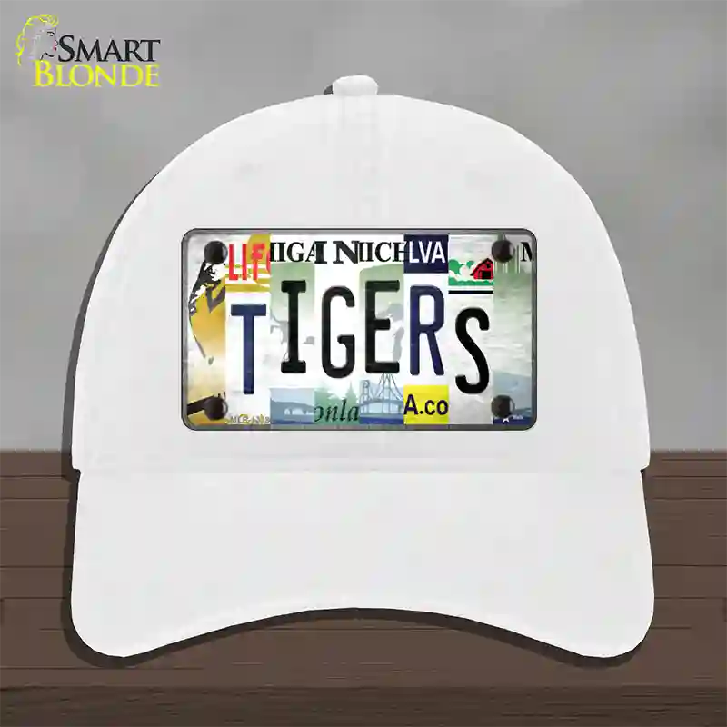 Tigers Strip Art Novelty License Plate Hat Tag Unconstructed Cotton / White