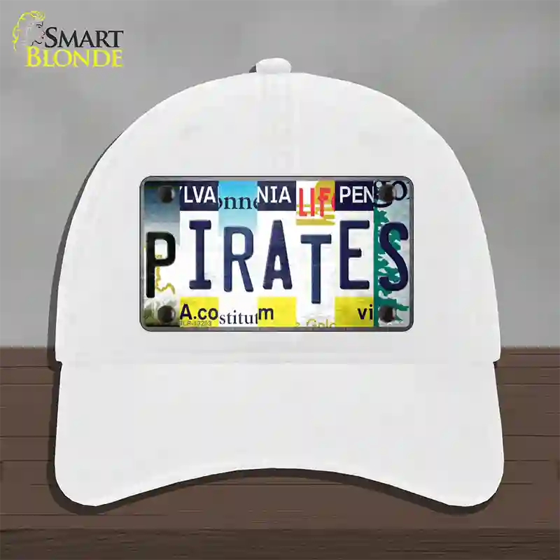 Pirates Strip Art Novelty License Plate Hat Tag Unconstructed Cotton / White