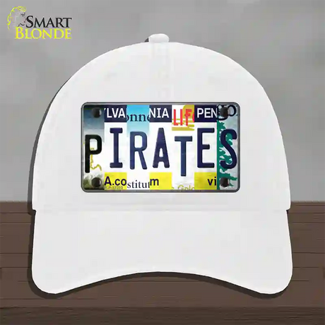 Pirates Strip Art Novelty License Plate Hat Tag Unconstructed Cotton / White