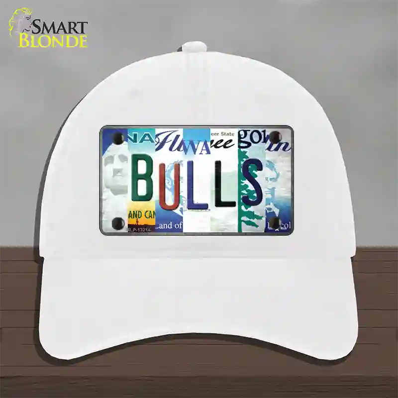 Bulls Strip Art Novelty License Plate Hat Tag Unconstructed Cotton / White