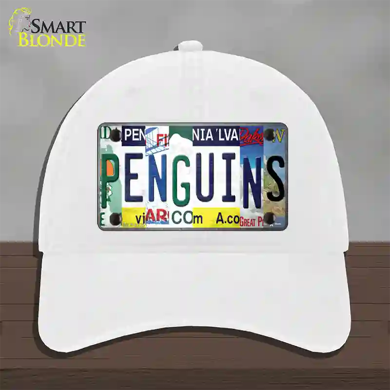 Penguins Strip Art Novelty License Plate Hat Tag Unconstructed Cotton / White