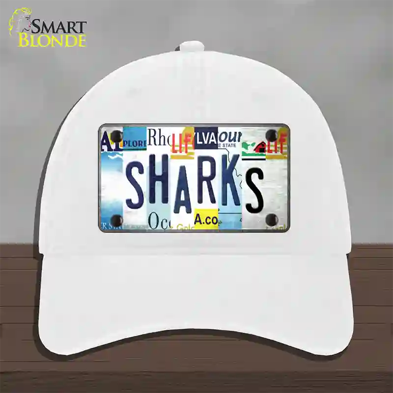 Sharks Strip Art Novelty License Plate Hat Tag Unconstructed Cotton / White