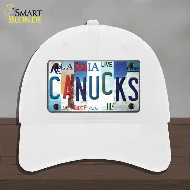 Canucks Strip Art Novelty License Plate Hat Tag Unconstructed Cotton / White