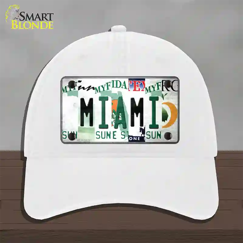 Miami Strip Art Novelty License Plate Hat Tag Unconstructed Cotton / White