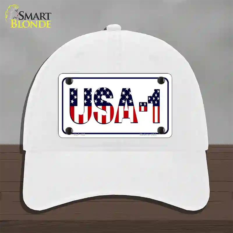 USA 1 Novelty License Plate Hat Unconstructed Cotton / White