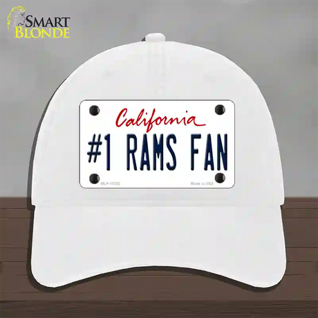 Number 1 Rams Fan Novelty License Plate Hat Tag Unconstructed Cotton / White