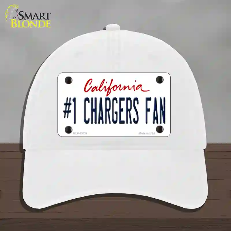 Number 1 Chargers Fan Novelty License Plate Hat Tag Unconstructed Cotton / White