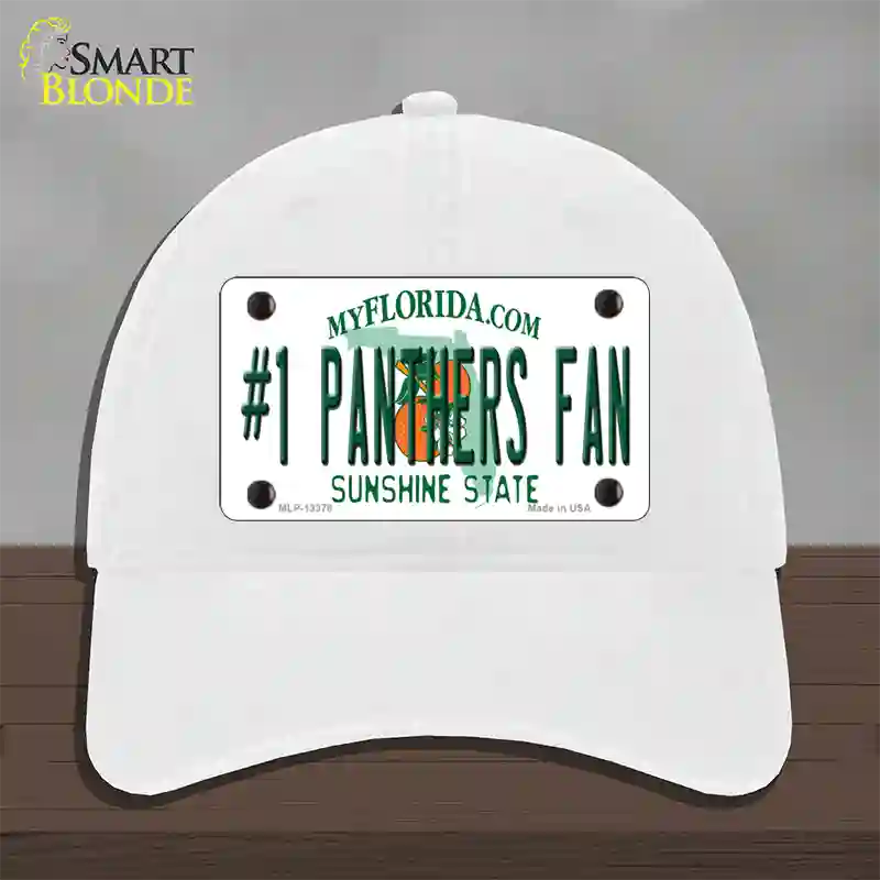 Number 1 Panthers Fan Novelty License Plate Hat Tag Unconstructed Cotton / White