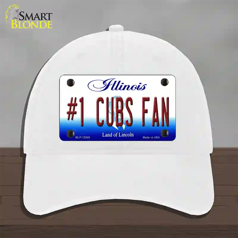 Number 1 Cubs Fan Novelty License Plate Hat Tag Unconstructed Cotton / White