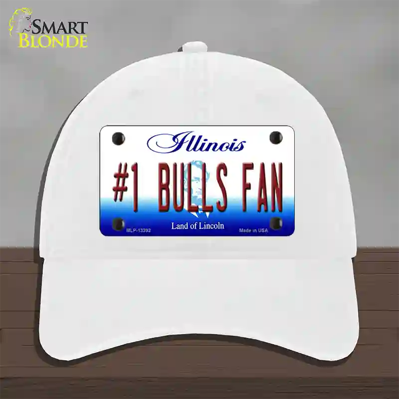 Number 1 Bulls Fan Novelty License Plate Hat Tag Unconstructed Cotton / White