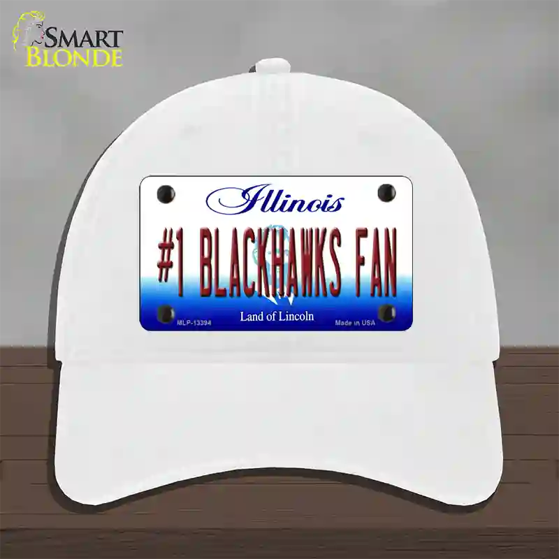 Number 1 Blackhawks Fan Novelty License Plate Hat Tag Unconstructed Cotton / White