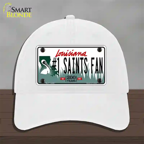 Number 1 Saints Fan Novelty License Plate Hat Tag Unconstructed Cotton / White