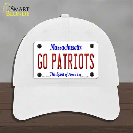 Go Patriots Novelty License Plate Hat Tag Unconstructed Cotton / White