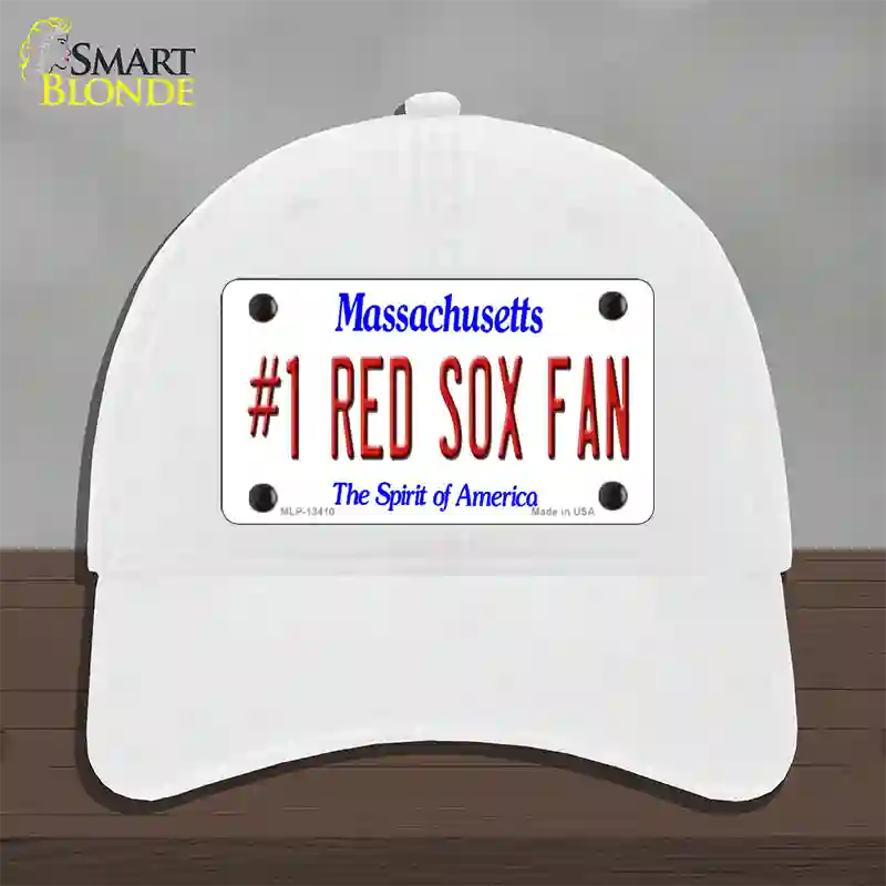 Number 1 Red Sox Fan Novelty License Plate Hat Tag Unconstructed Cotton / White