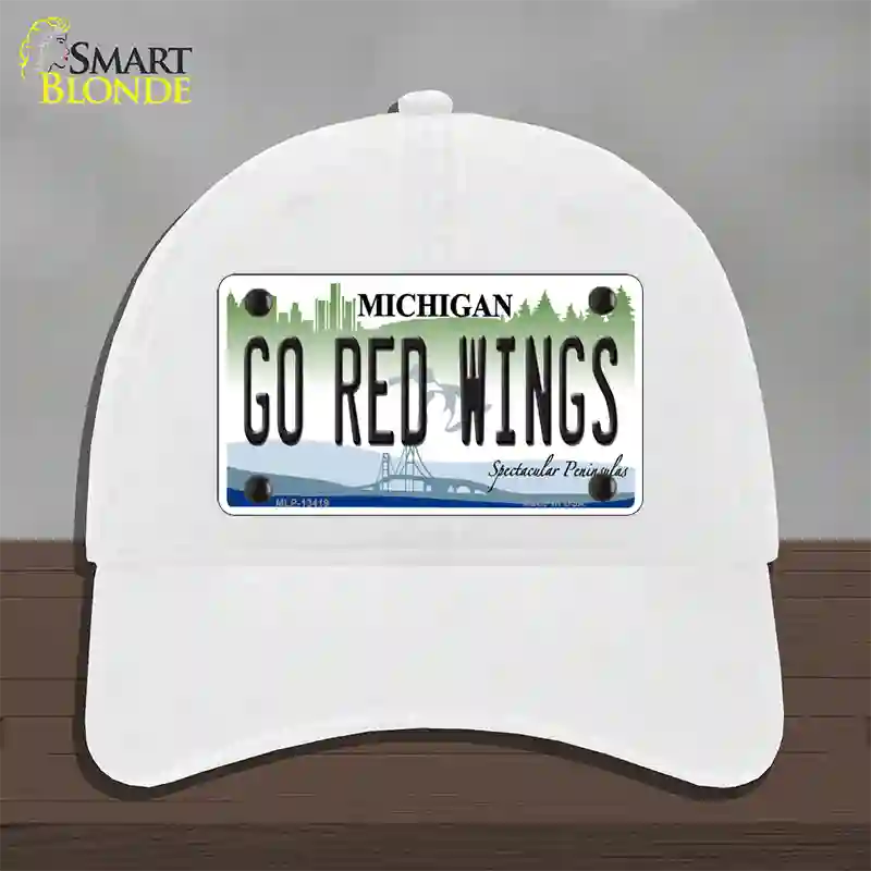 Go Red Wings Novelty License Plate Hat Tag Unconstructed Cotton / White