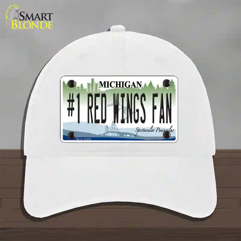 Number 1 Red Wings Fan Novelty License Plate Hat Tag Unconstructed Cotton / White