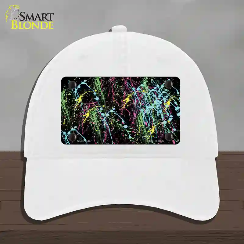 Paint Splashes Novelty License Plate Hat Unconstructed Cotton / White