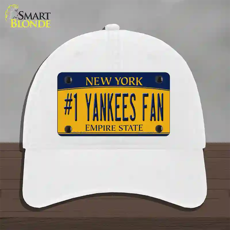 Number 1 Yankees Fan Novelty License Plate Hat Tag Unconstructed Cotton / White