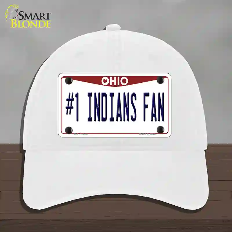 Number 1 Indians Fan Novelty License Plate Hat Tag Unconstructed Cotton / White