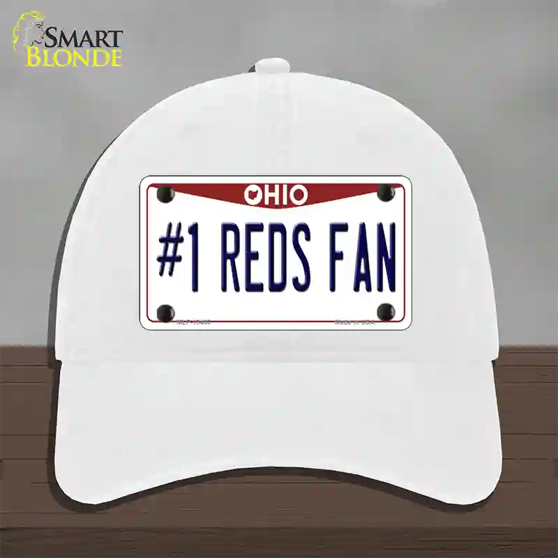 Number 1 Reds Fan Novelty License Plate Hat Tag Unconstructed Cotton / White