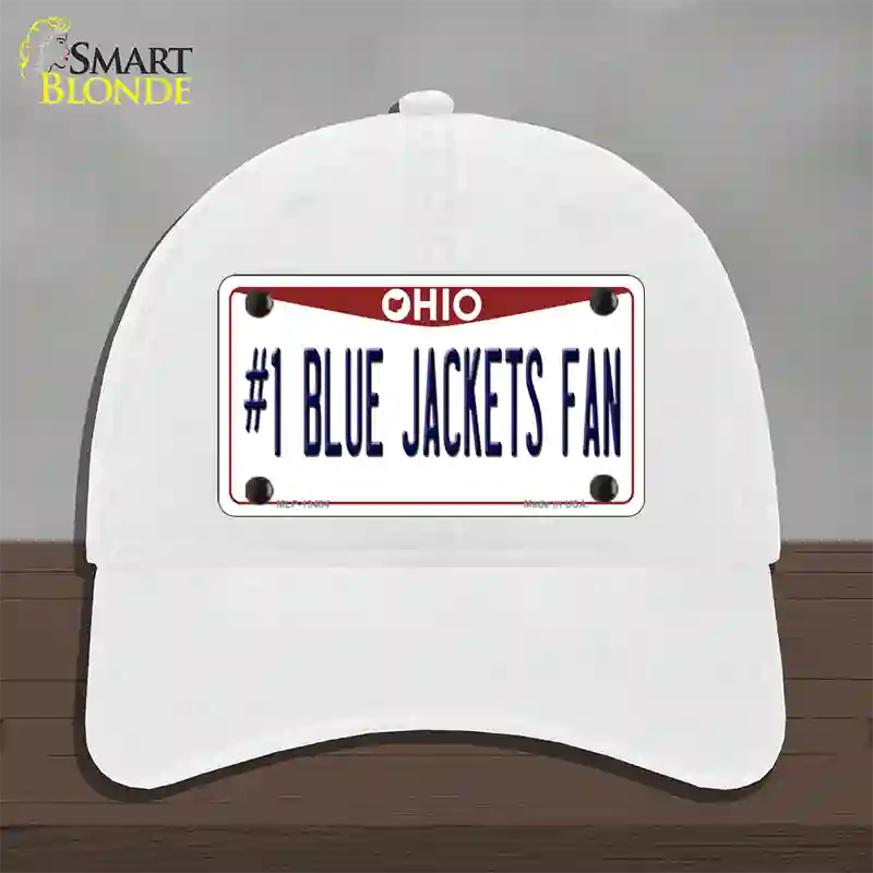 Number 1 Blue Jackets Fan Novelty License Plate Hat Tag Unconstructed Cotton / White