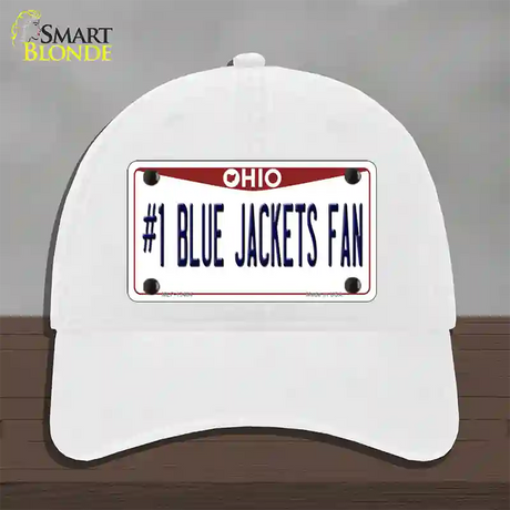 Number 1 Blue Jackets Fan Novelty License Plate Hat Tag Unconstructed Cotton / White