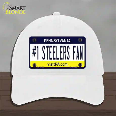 Number 1 Steelers Fan Novelty License Plate Hat Tag Unconstructed Cotton / White