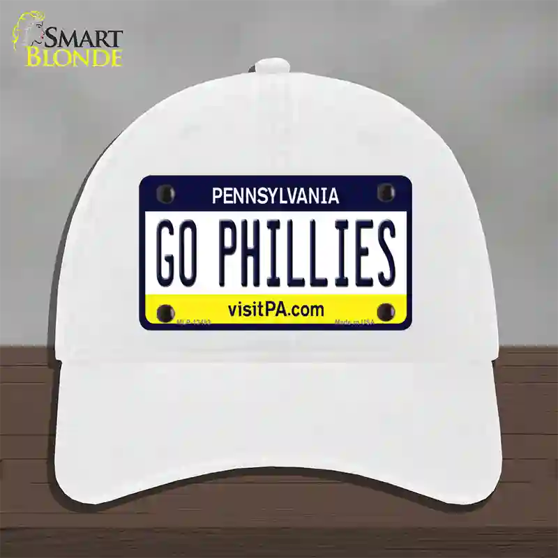 Go Phillies Novelty License Plate Hat Tag Unconstructed Cotton / White