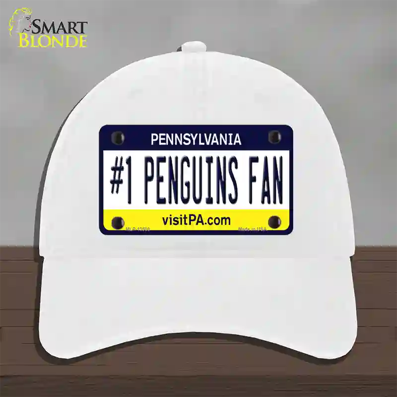 Number 1 Penguins Fan Novelty License Plate Hat Tag Unconstructed Cotton / White