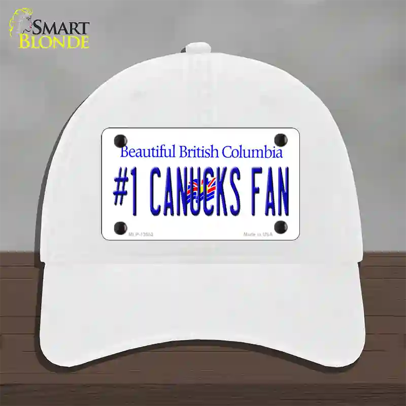 Number 1 Canucks Fan Novelty License Plate Hat Tag Unconstructed Cotton / White