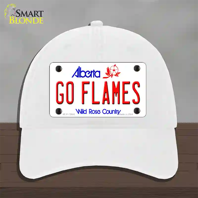 Go Flames Novelty License Plate Hat Tag Unconstructed Cotton / White