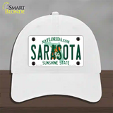 Sarasota Florida Novelty License Plate Hat Unconstructed Cotton / White