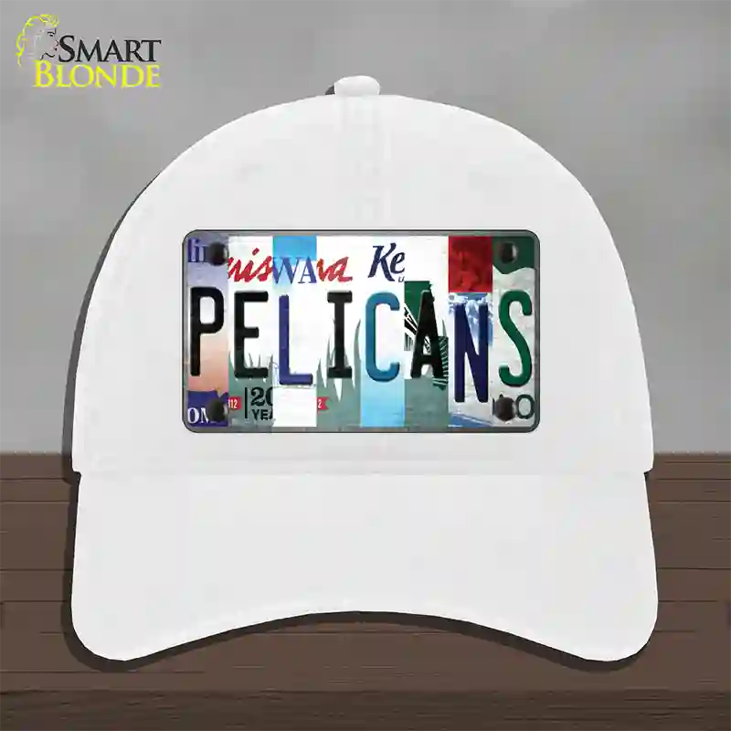 Pelicans Strip Art Novelty License Plate Hat Tag Unconstructed Cotton / White