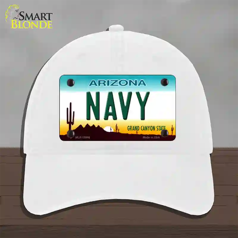 Navy Arizona Novelty License Plate Hat Tag Unconstructed Cotton / White