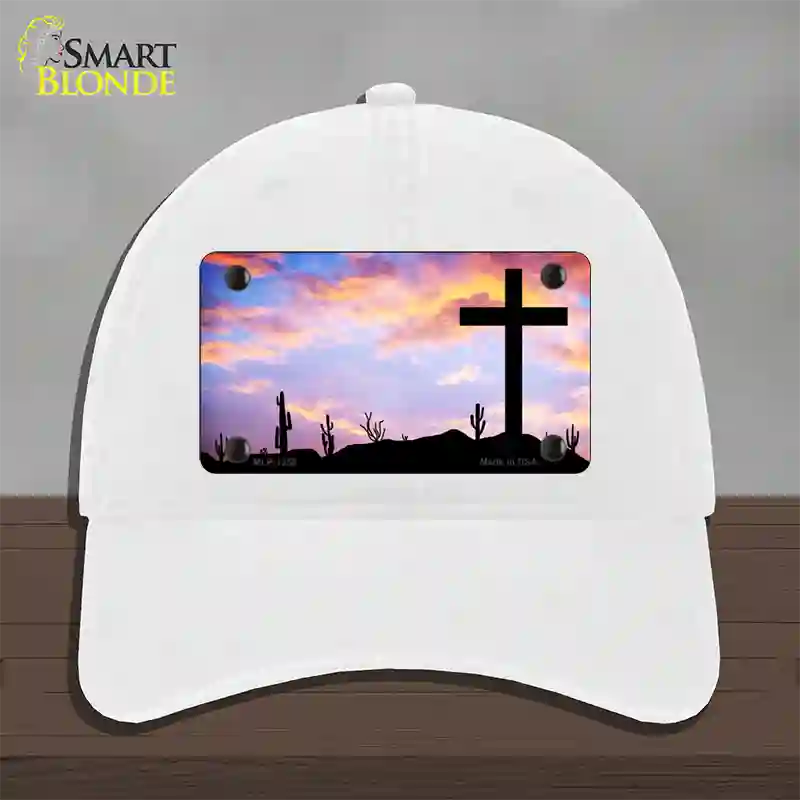 Cross Sunrise Photograph Novelty License Plate Hat Unconstructed Cotton / White