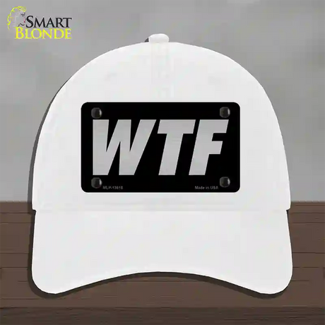 WTF Black Novelty License Plate Hat Tag Unconstructed Cotton / White