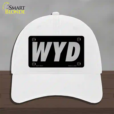 WYD Black Novelty License Plate Hat Tag Unconstructed Cotton / White