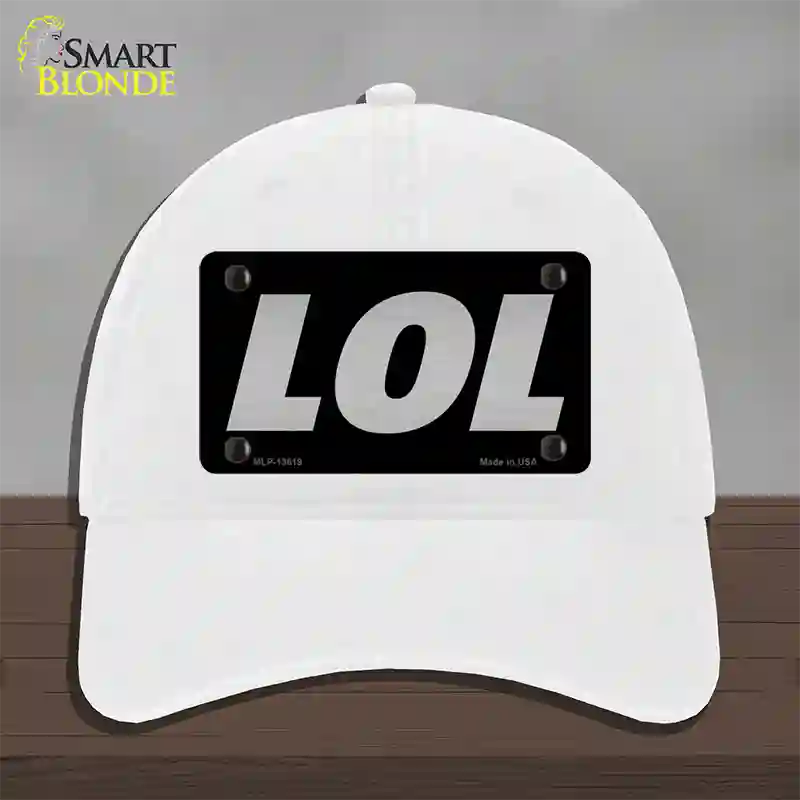 LOL Black Novelty License Plate Hat Tag Unconstructed Cotton / White