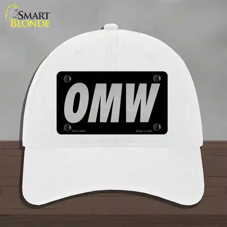 OMW Black Novelty License Plate Hat Tag Unconstructed Cotton / White