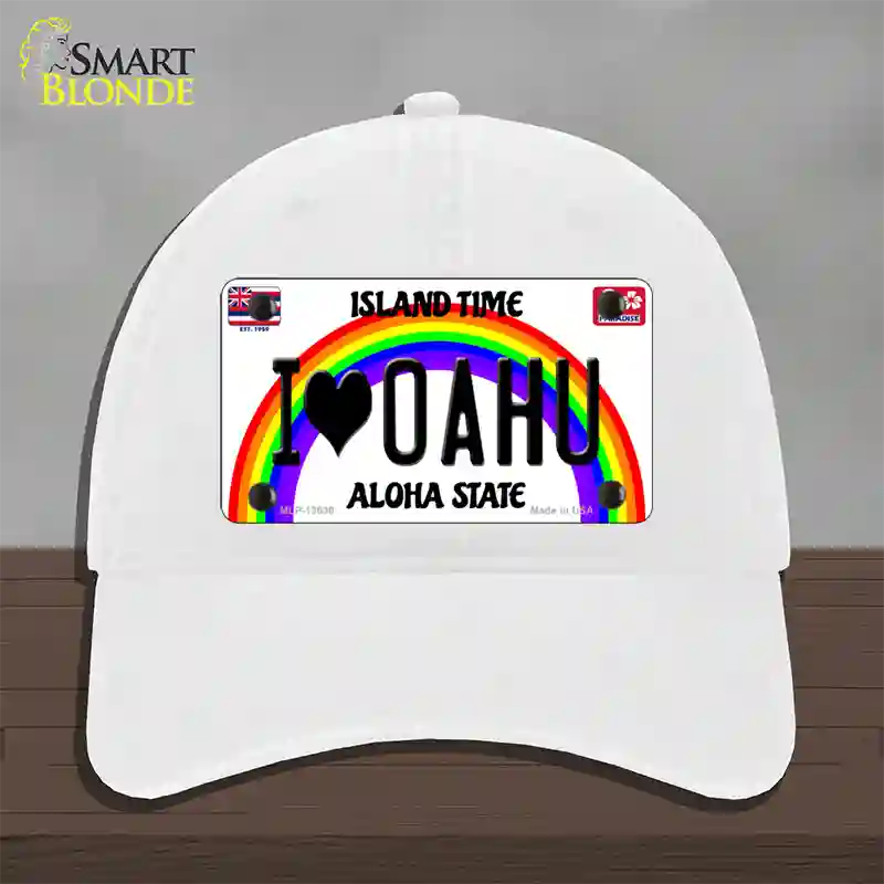 I Heart Oahu Novelty License Plate Hat Tag Unconstructed Cotton / White