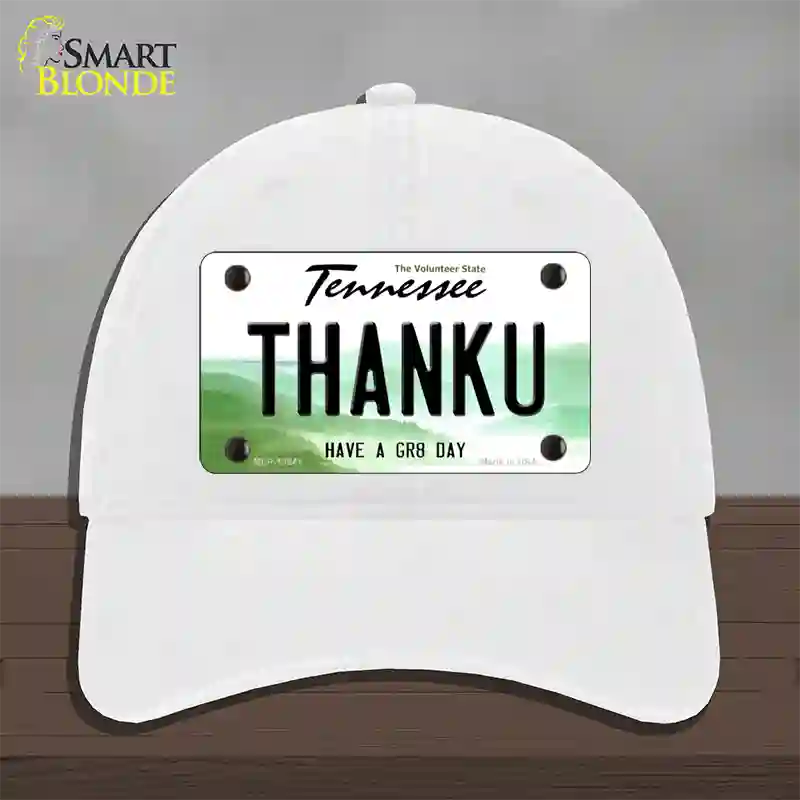 Thank You Novelty License Plate Hat Tag Unconstructed Cotton / White