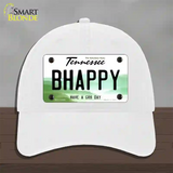 Be Happy Novelty License Plate Hat Tag Unconstructed Cotton / White