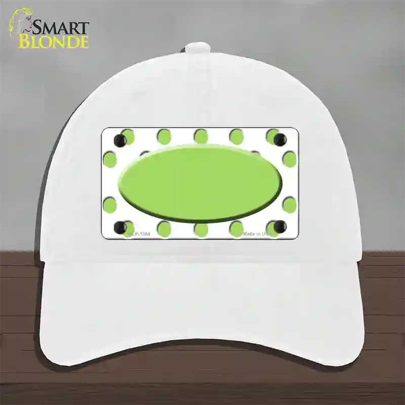 Lime Green White Polka Dot Center Oval Novelty License Plate Hat Unconstructed Cotton / White