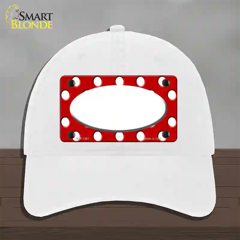 White Red Polka Dot Center Oval Novelty License Plate Hat Unconstructed Cotton / White