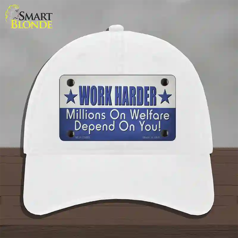 Welfare Depends On You Novelty License Plate Hat Tag Unconstructed Cotton / White